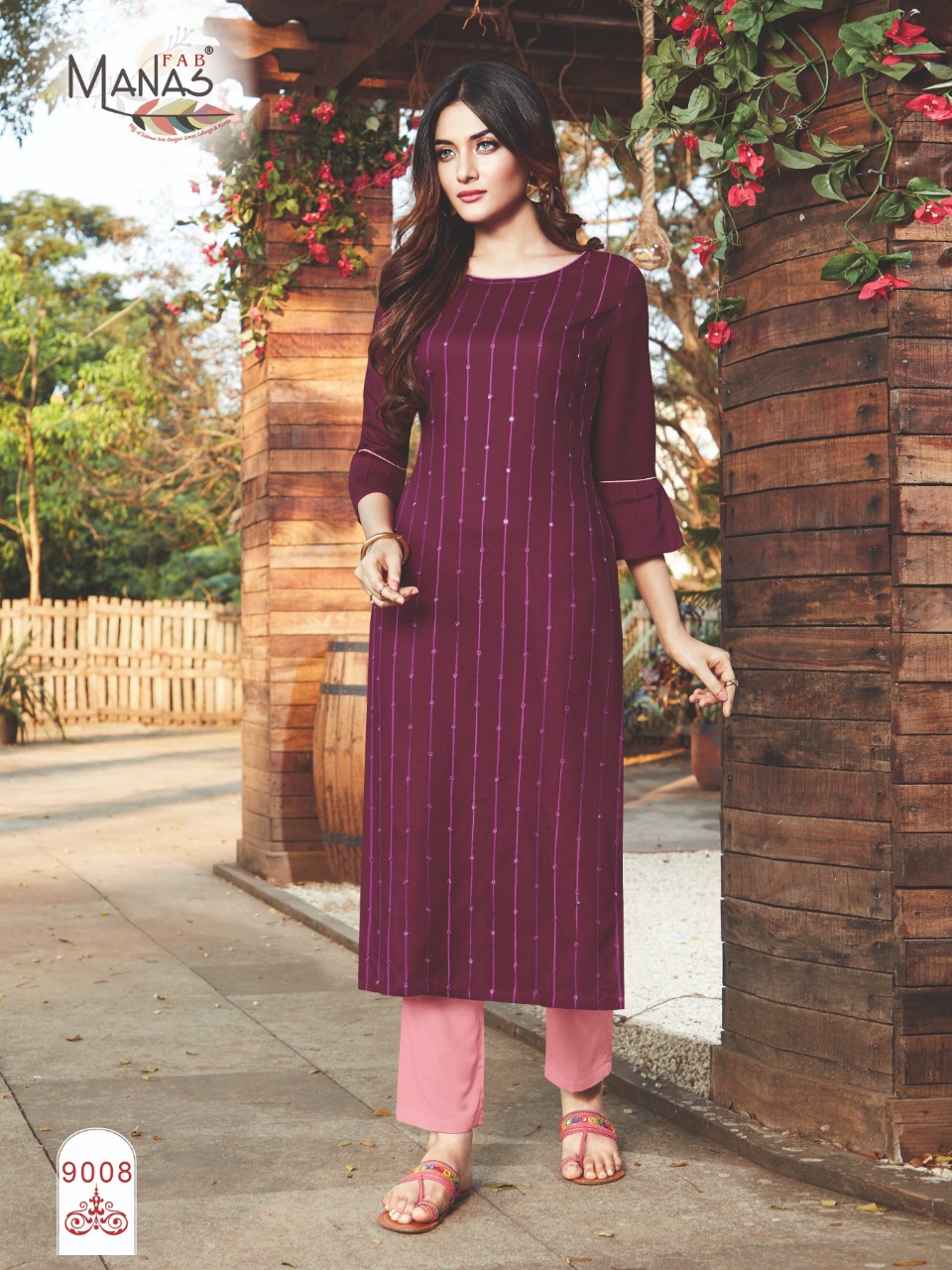 Manas Fab Launch Sequence Rayon Embroidery Work Casual Wear Kurti Catalogs Exporter
