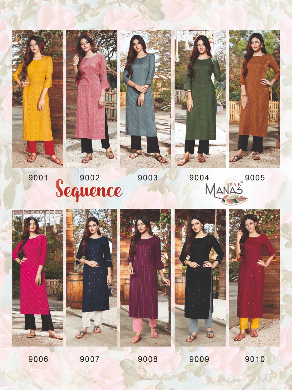 Manas Fab Launch Sequence Rayon Embroidery Work Casual Wear Kurti Catalogs Exporter