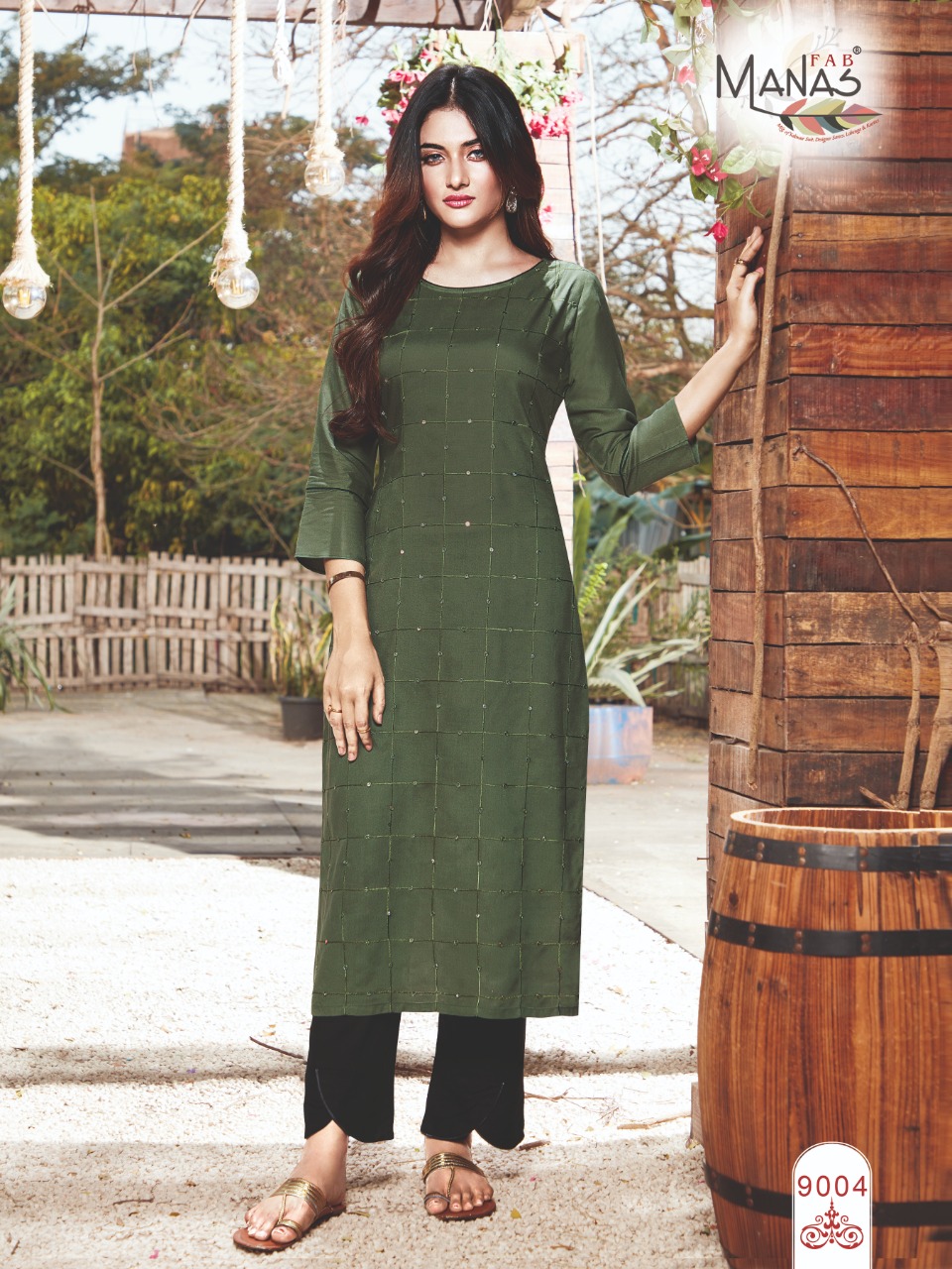 Manas Fab Launch Sequence Rayon Embroidery Work Casual Wear Kurti Catalogs Exporter