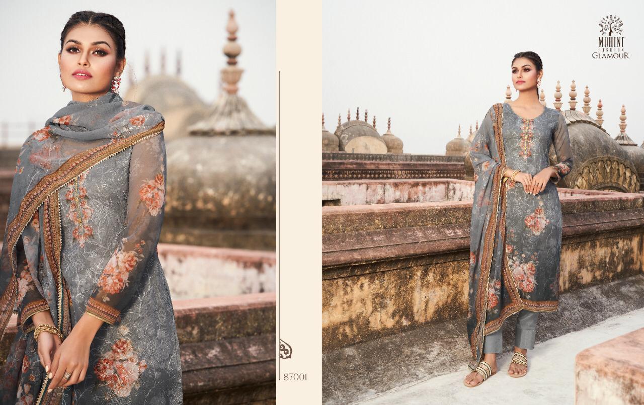 Mohini Fashion Presents Glamour Vol 87 Georgette Embroidery Work Digital Print Suits