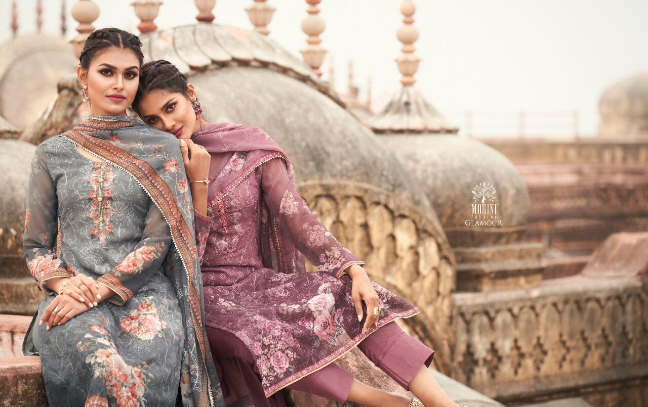 Mohini Fashion Presents Glamour Vol 87 Georgette Embroidery Work Digital Print Suits