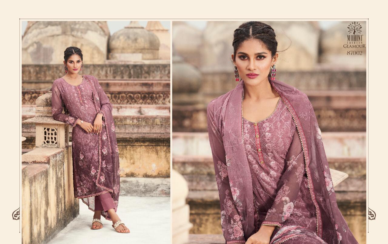 Mohini Fashion Presents Glamour Vol 87 Georgette Embroidery Work Digital Print Suits