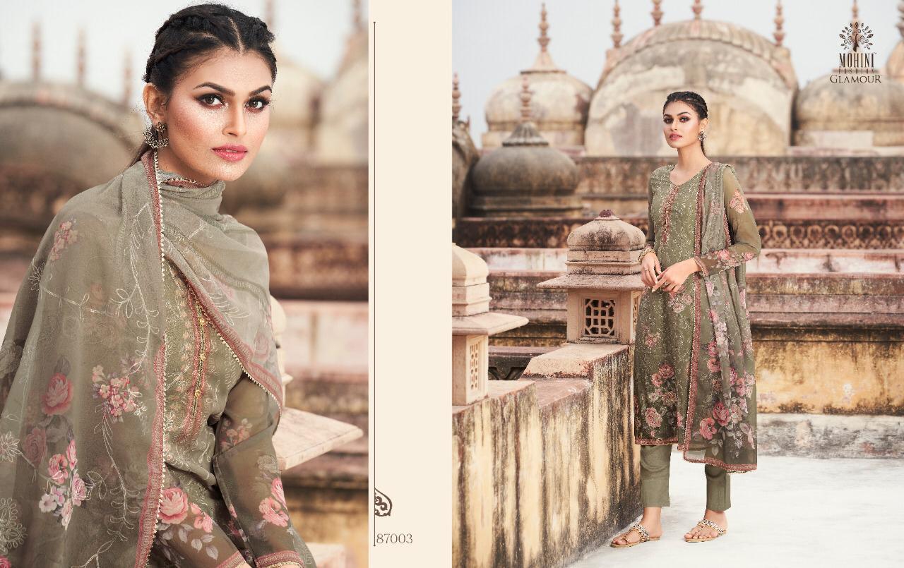 Mohini Fashion Presents Glamour Vol 87 Georgette Embroidery Work Digital Print Suits