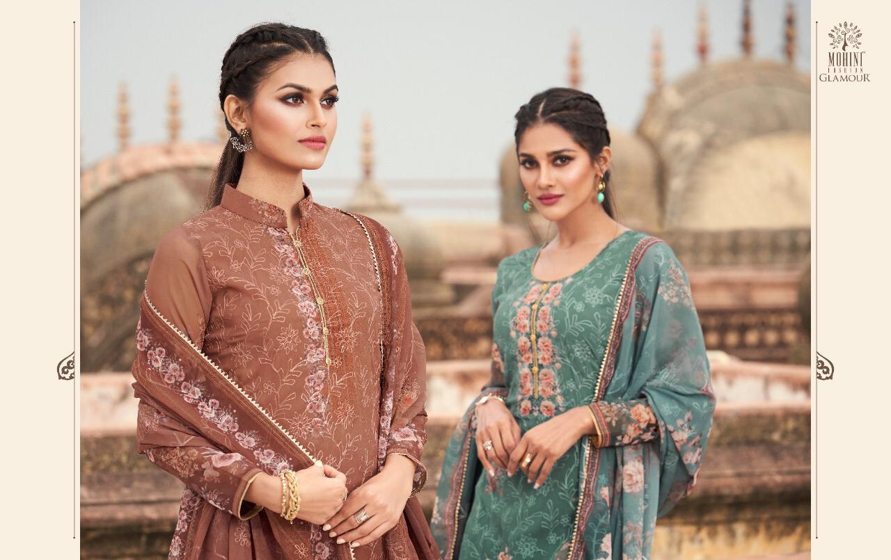 Mohini Fashion Presents Glamour Vol 87 Georgette Embroidery Work Digital Print Suits