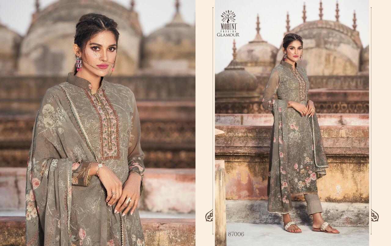 Mohini Fashion Presents Glamour Vol 87 Georgette Embroidery Work Digital Print Suits