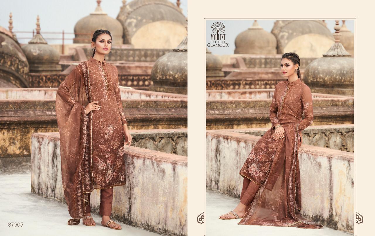 Mohini Fashion Presents Glamour Vol 87 Georgette Embroidery Work Digital Print Suits