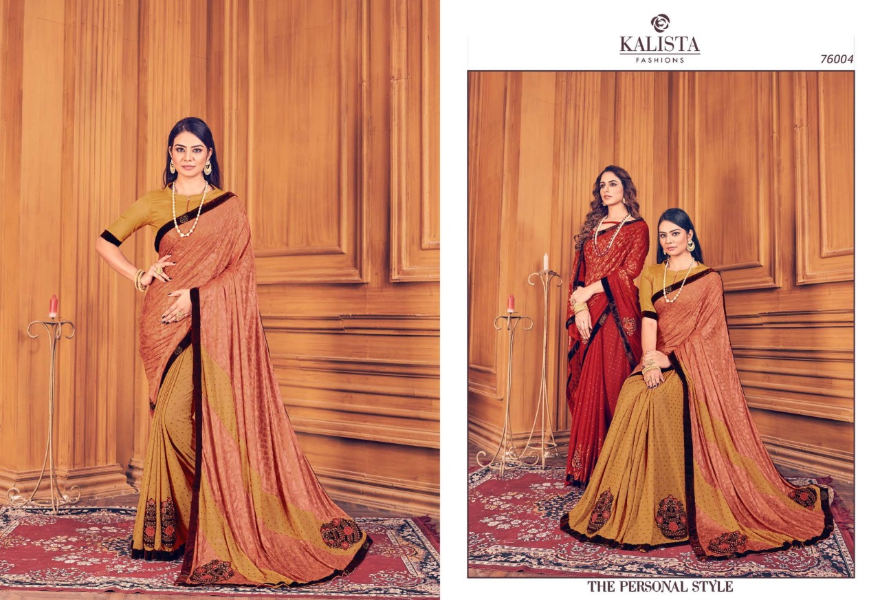 One Plus 2 By Kalista New Design Print Lycra Charming Look Saree Clothing Store In Surat