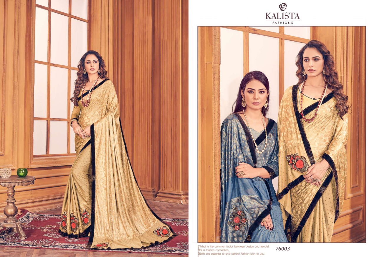 One Plus 2 By Kalista New Design Print Lycra Charming Look Saree Clothing Store In Surat