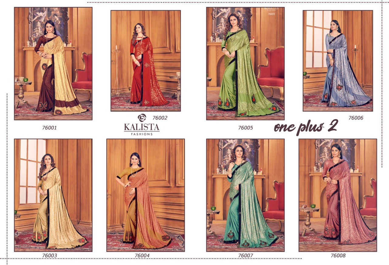 One Plus 2 By Kalista New Design Print Lycra Charming Look Saree Clothing Store In Surat