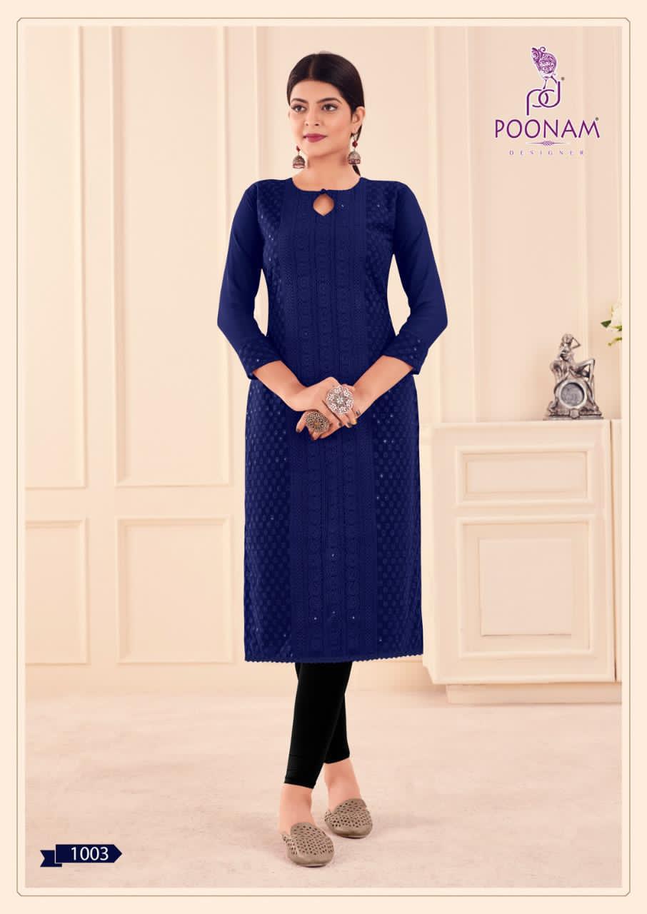 Poonam Designer Mannat Casual Wear Georgette Work Kurti For Girls Collections 2021