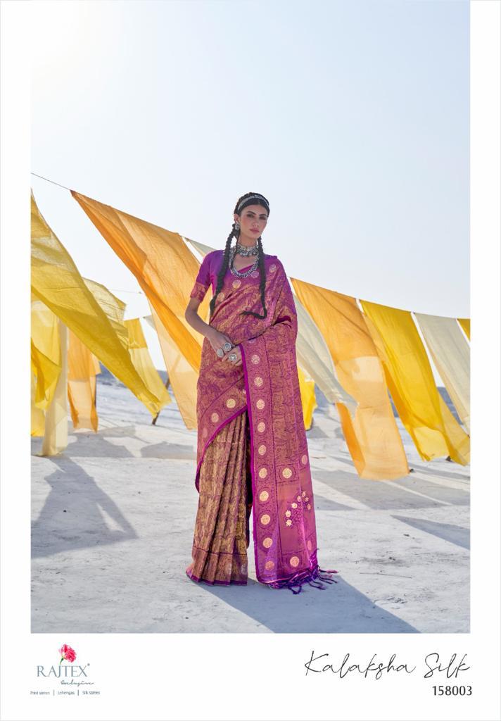 Raj Tex Launch Kalaksha Silk Soft Silk Handloom Weaving Heavy Look Saree Catalogs