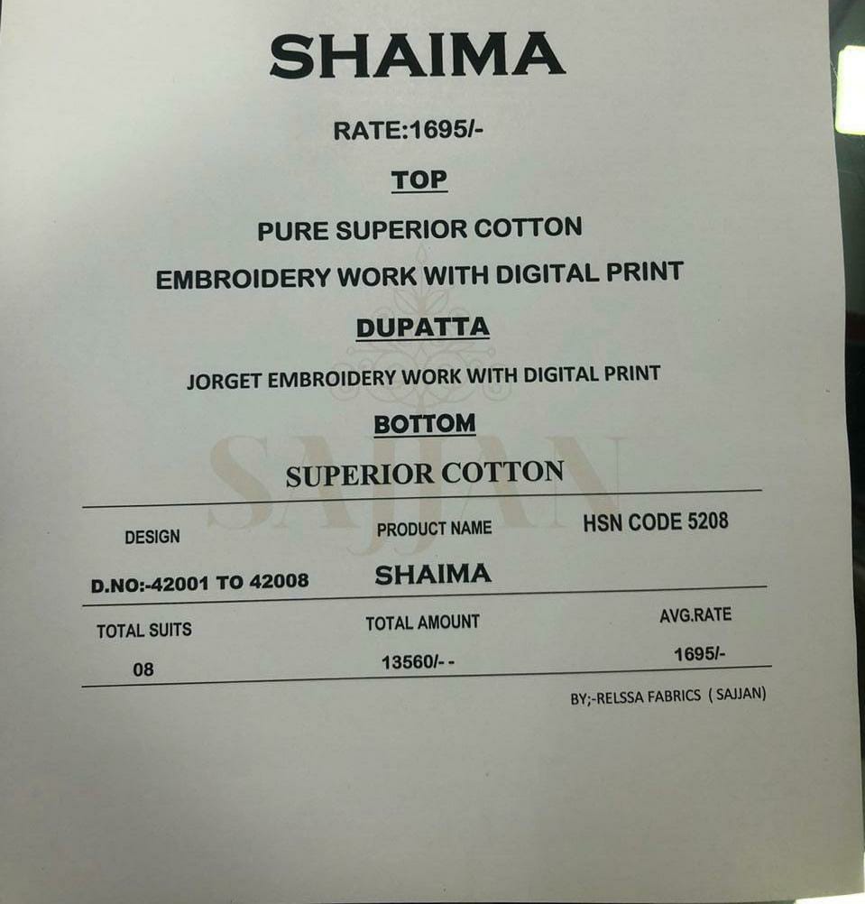 Relssa Launch Shaima Superior Cotton Embroidery Work Heavy Look Dress Materials In India