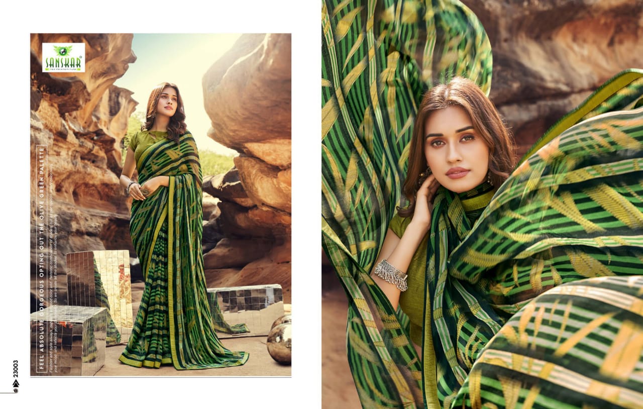 Sanskar Tex Prints Once More Casual Wear Exclusive Printed Georgette Fancy Border Saree