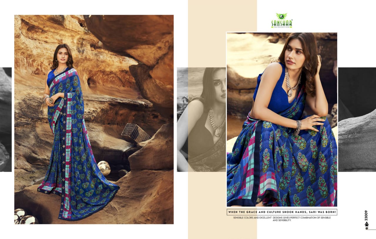 Sanskar Tex Prints Once More Casual Wear Exclusive Printed Georgette Fancy Border Saree