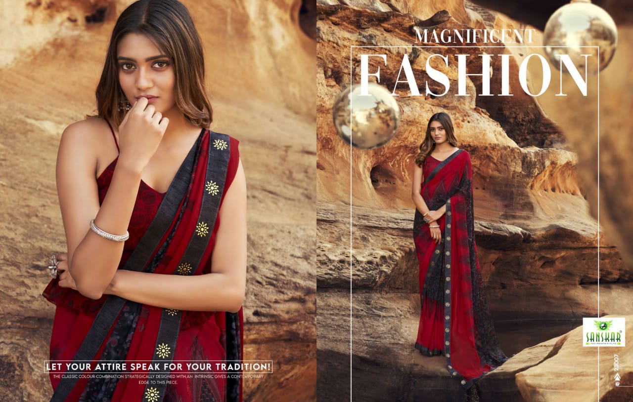 Sanskar Tex Prints Once More Casual Wear Exclusive Printed Georgette Fancy Border Saree