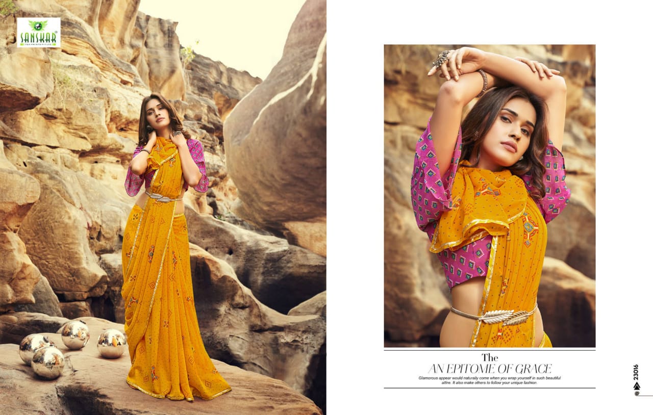 Sanskar Tex Prints Once More Casual Wear Exclusive Printed Georgette Fancy Border Saree