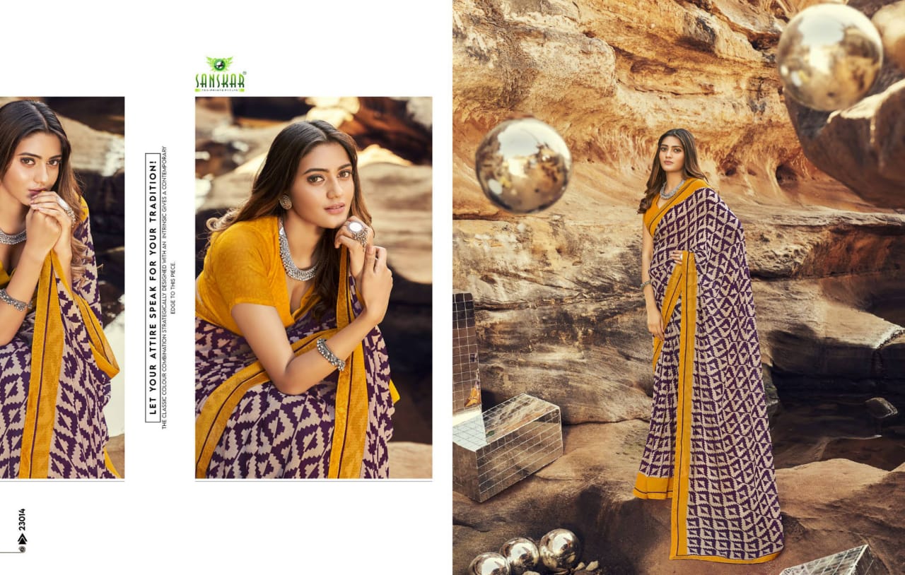 Sanskar Tex Prints Once More Casual Wear Exclusive Printed Georgette Fancy Border Saree