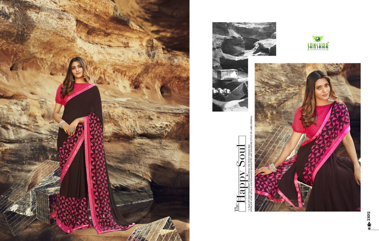 Sanskar Tex Prints Once More Casual Wear Exclusive Printed Georgette Fancy Border Saree