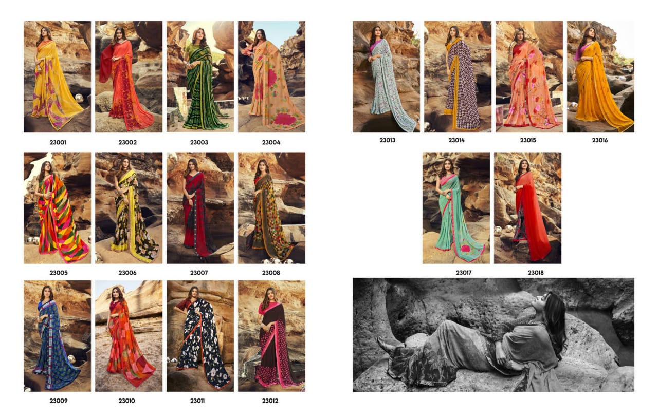 Sanskar Tex Prints Once More Casual Wear Exclusive Printed Georgette Fancy Border Saree