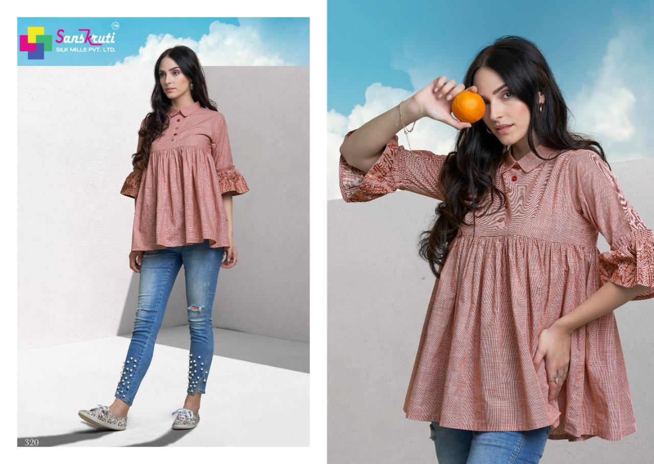 Sanskruti Silk Mills Nakshi Cotton Designer Style Short Western Tops For Girls