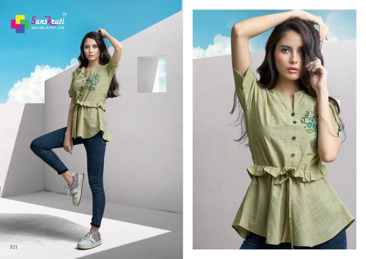 Sanskruti Silk Mills Nakshi Cotton Designer Style Short Western Tops For Girls