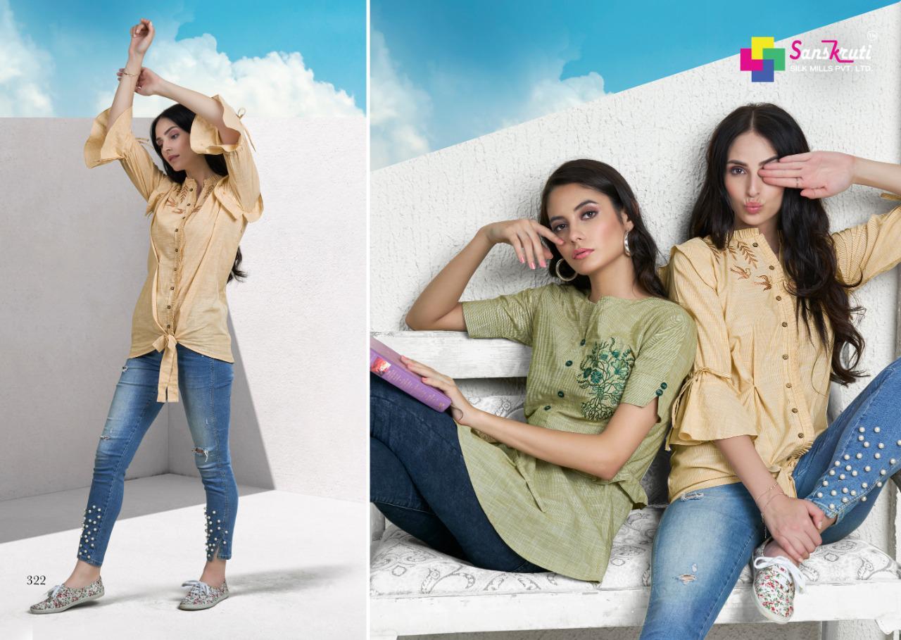 Sanskruti Silk Mills Nakshi Cotton Designer Style Short Western Tops For Girls