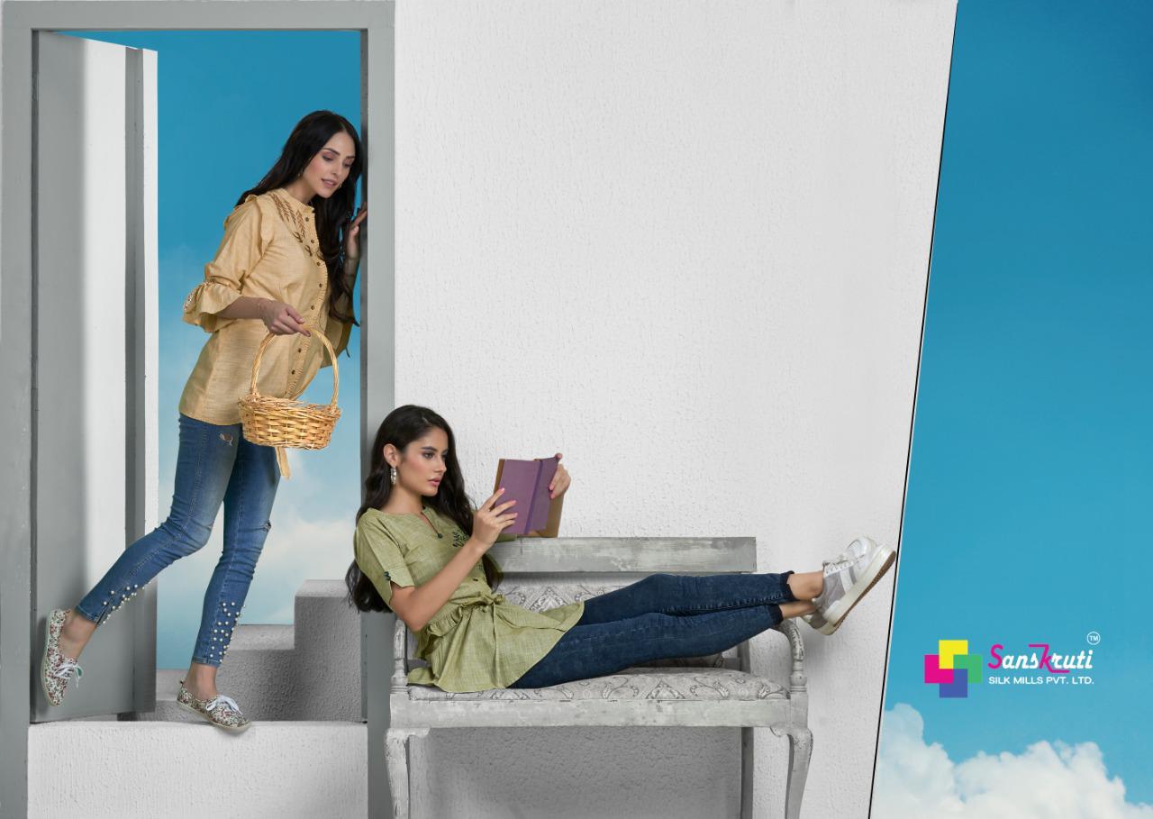 Sanskruti Silk Mills Nakshi Cotton Designer Style Short Western Tops For Girls