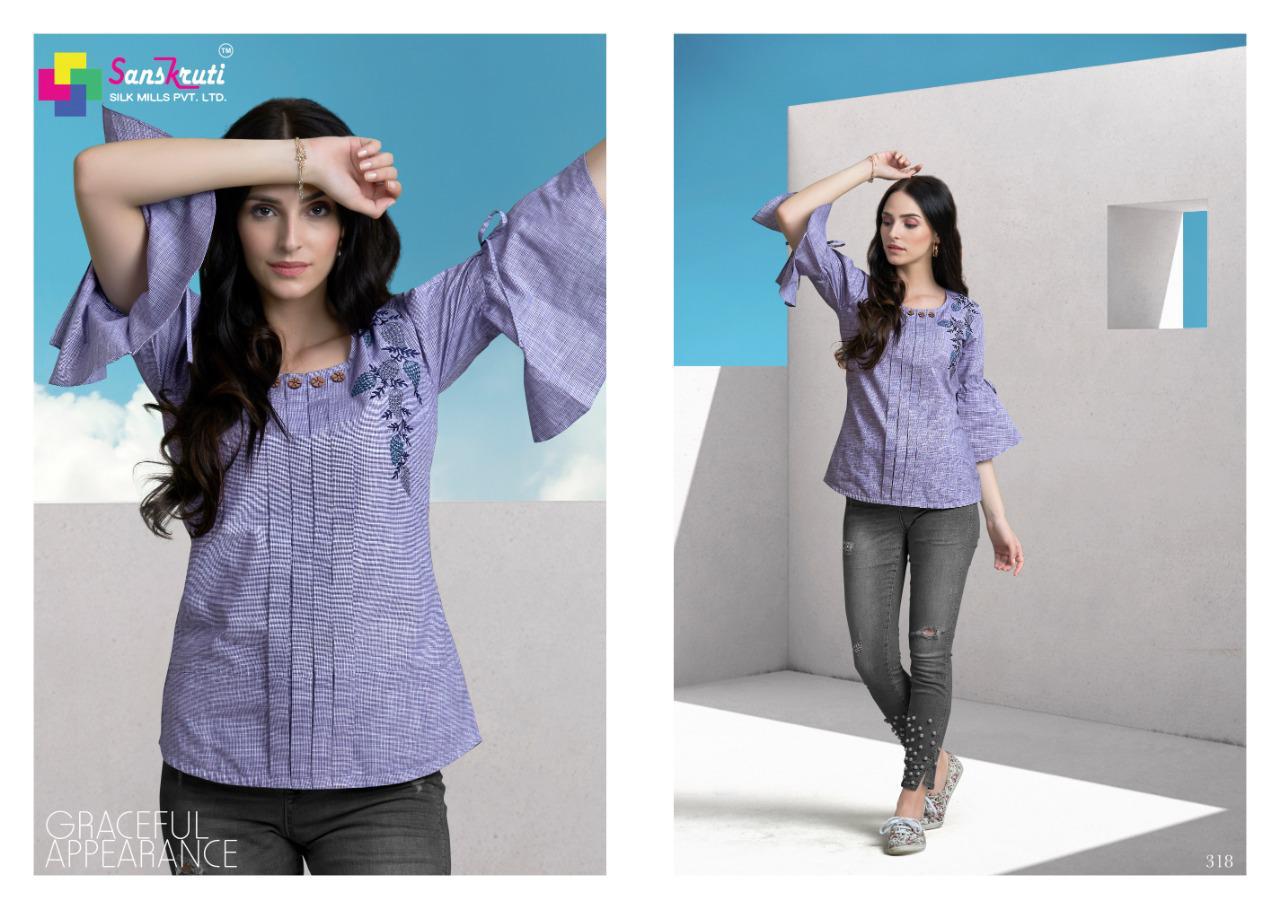 Sanskruti Silk Mills Nakshi Cotton Designer Style Short Western Tops For Girls
