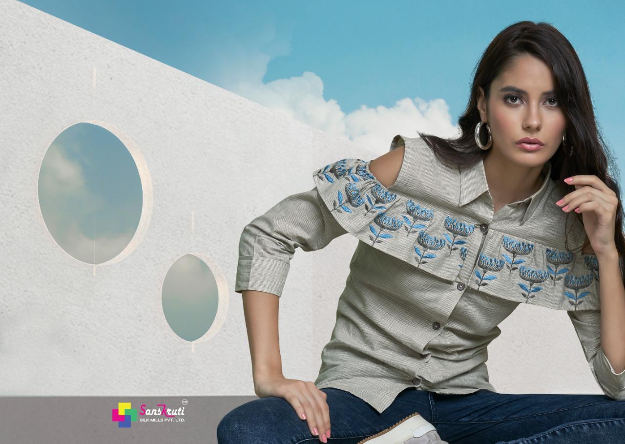 Sanskruti Silk Mills Nakshi Cotton Designer Style Short Western Tops For Girls