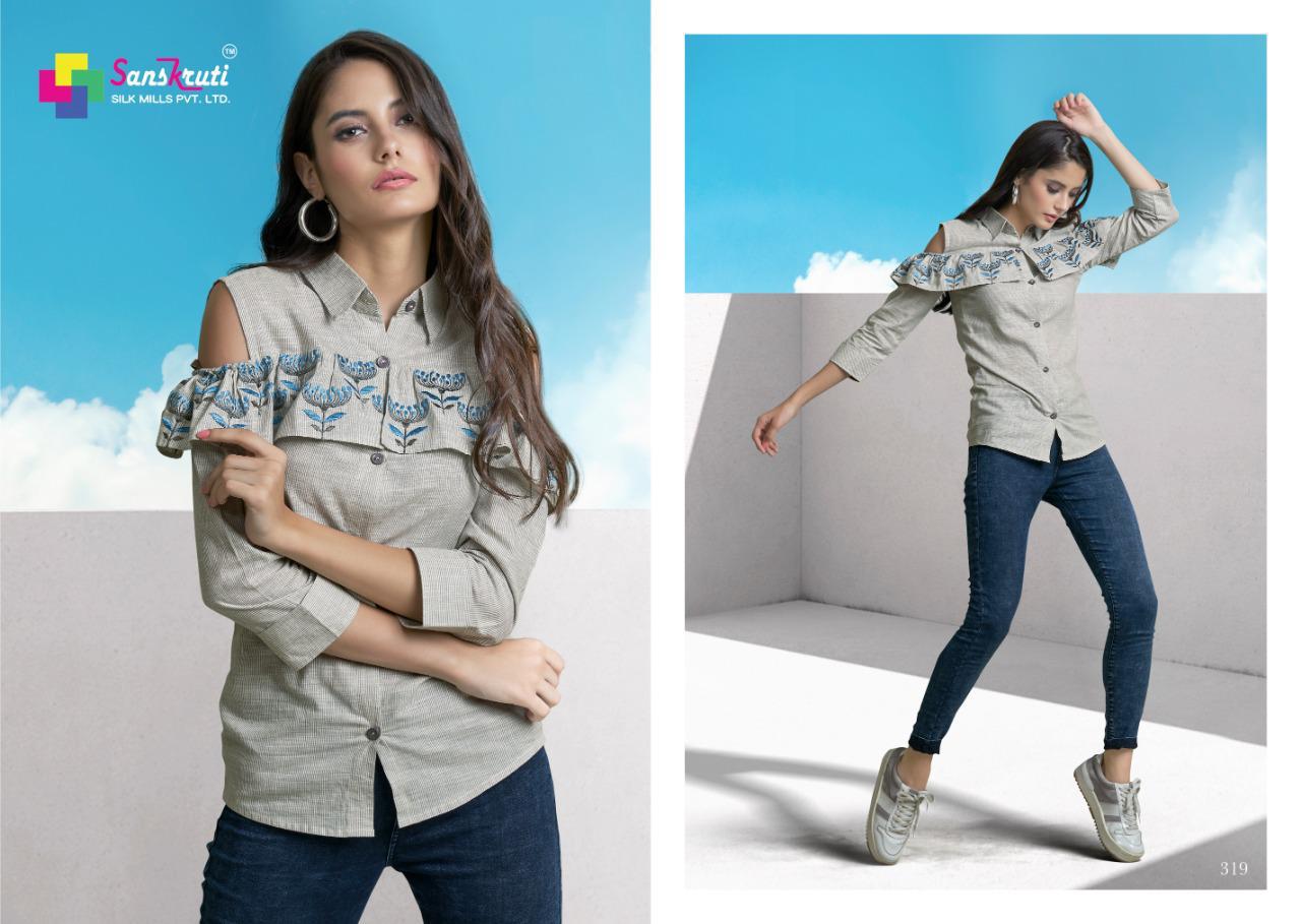 Sanskruti Silk Mills Nakshi Cotton Designer Style Short Western Tops For Girls