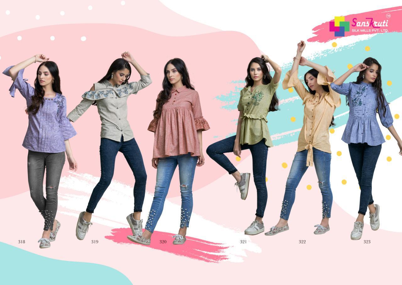 Sanskruti Silk Mills Nakshi Cotton Designer Style Short Western Tops For Girls
