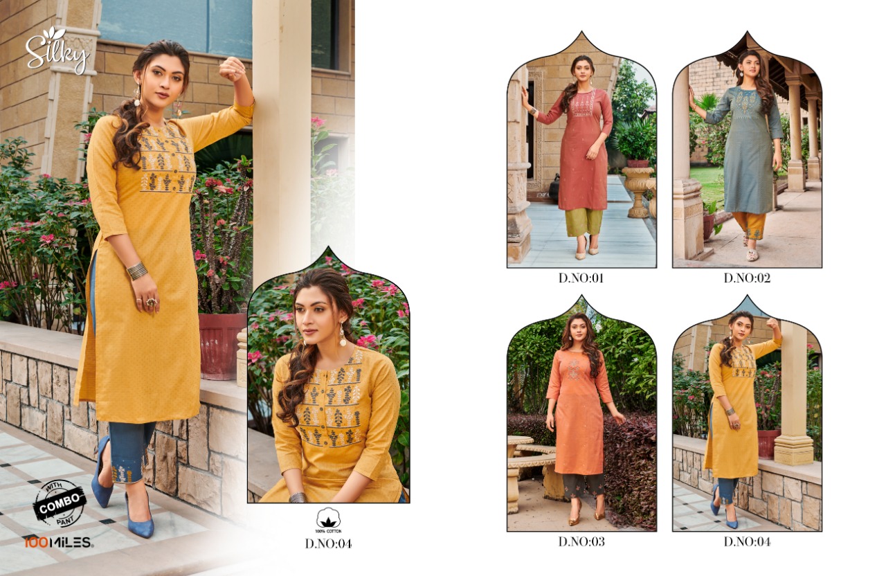 Silky By 100 Miles Cotton Embroidered Charming Look Kurti With Pants Catalogs