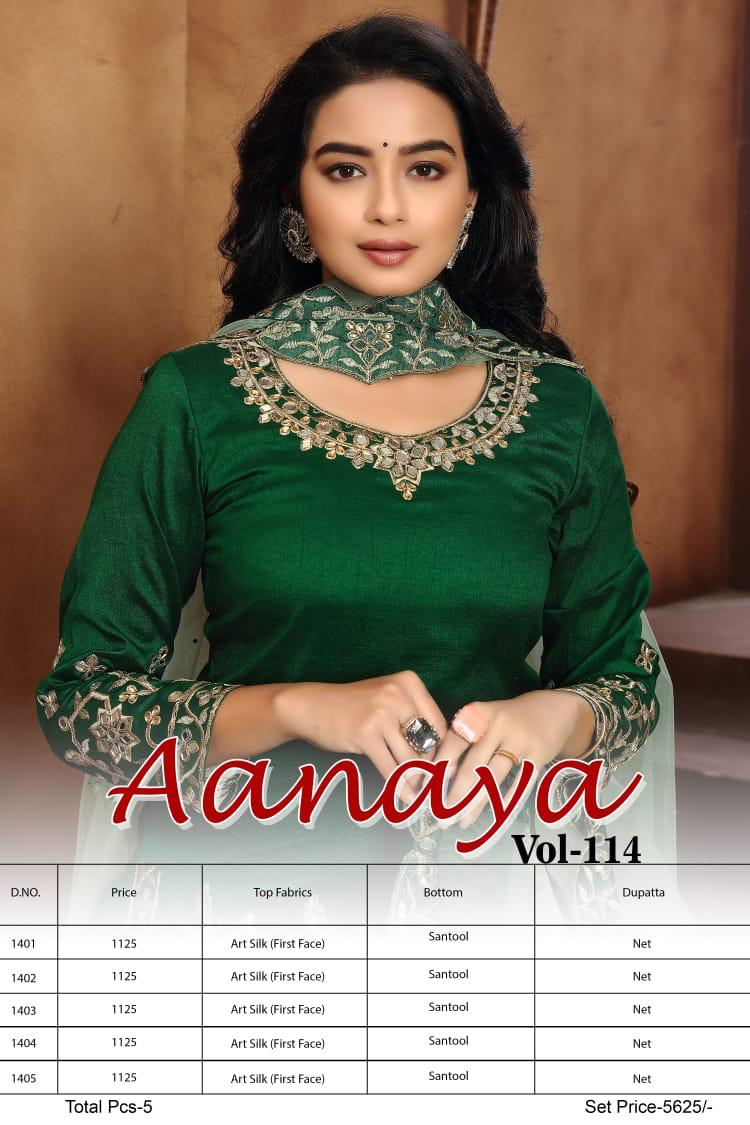 Twisha Presents Aanaya Vol 114 Art Silk Glamours Look Designer Salwar Suits Catalogs