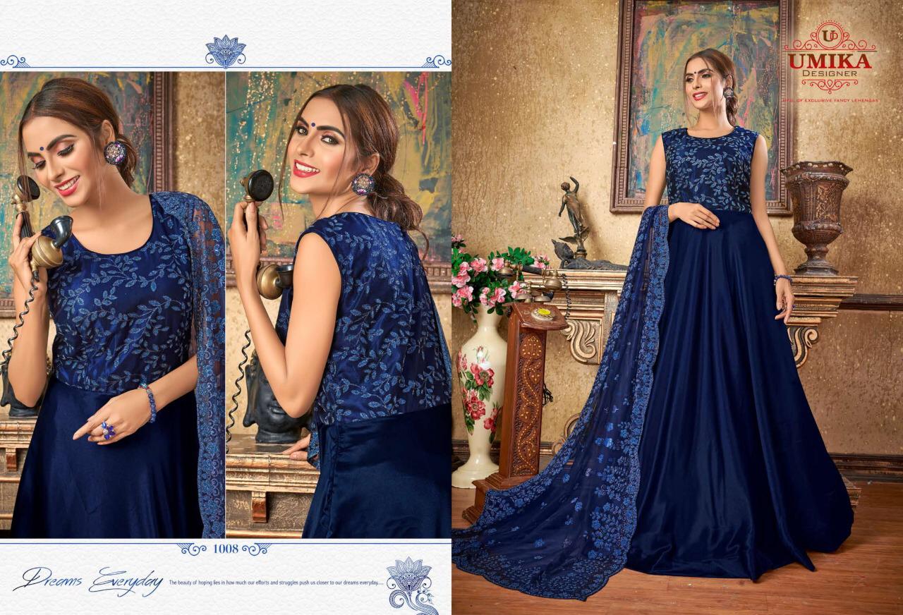Umika Designer Priya New Party Wear Long Gown Catalogs Of Silk Fabric With Heavy Work Dupatta