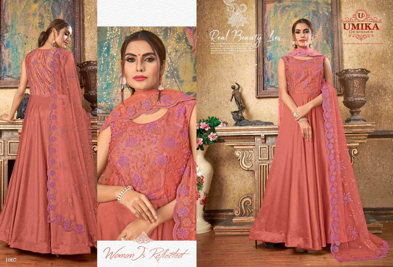 Umika Designer Priya New Party Wear Long Gown Catalogs Of Silk Fabric With Heavy Work Dupatta