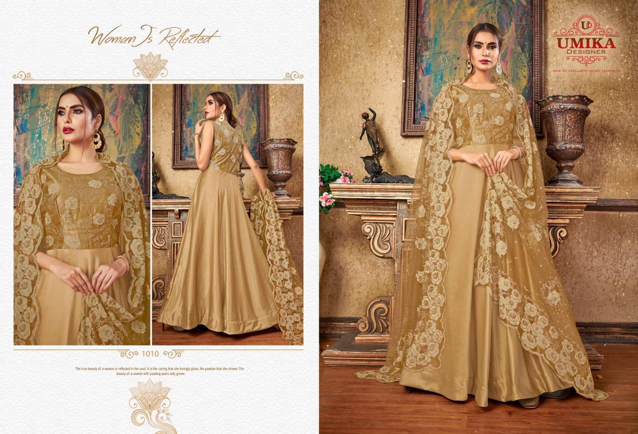Umika Designer Priya New Party Wear Long Gown Catalogs Of Silk Fabric With Heavy Work Dupatta