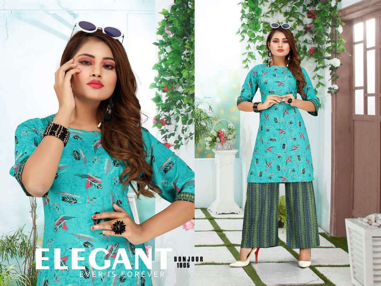 Bonjour by fashion talk heavy rayon kurti with plazo catalog collection wholesaler