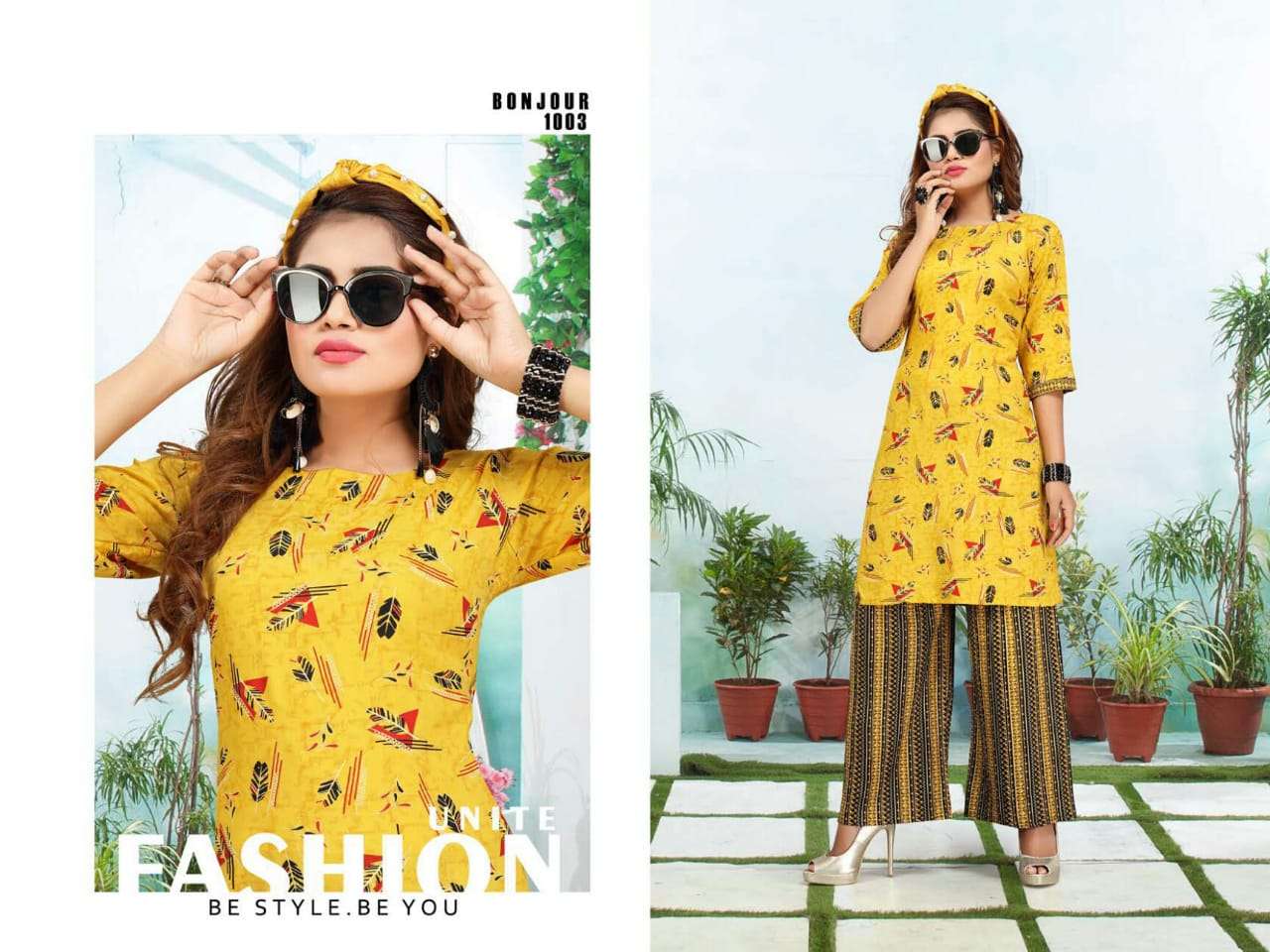 Bonjour by fashion talk heavy rayon kurti with plazo catalog collection wholesaler
