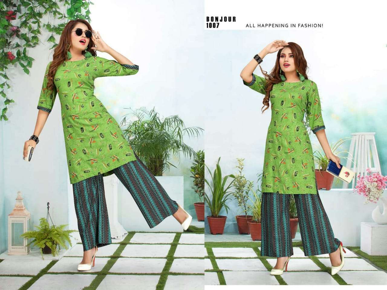 Bonjour by fashion talk heavy rayon kurti with plazo catalog collection wholesaler