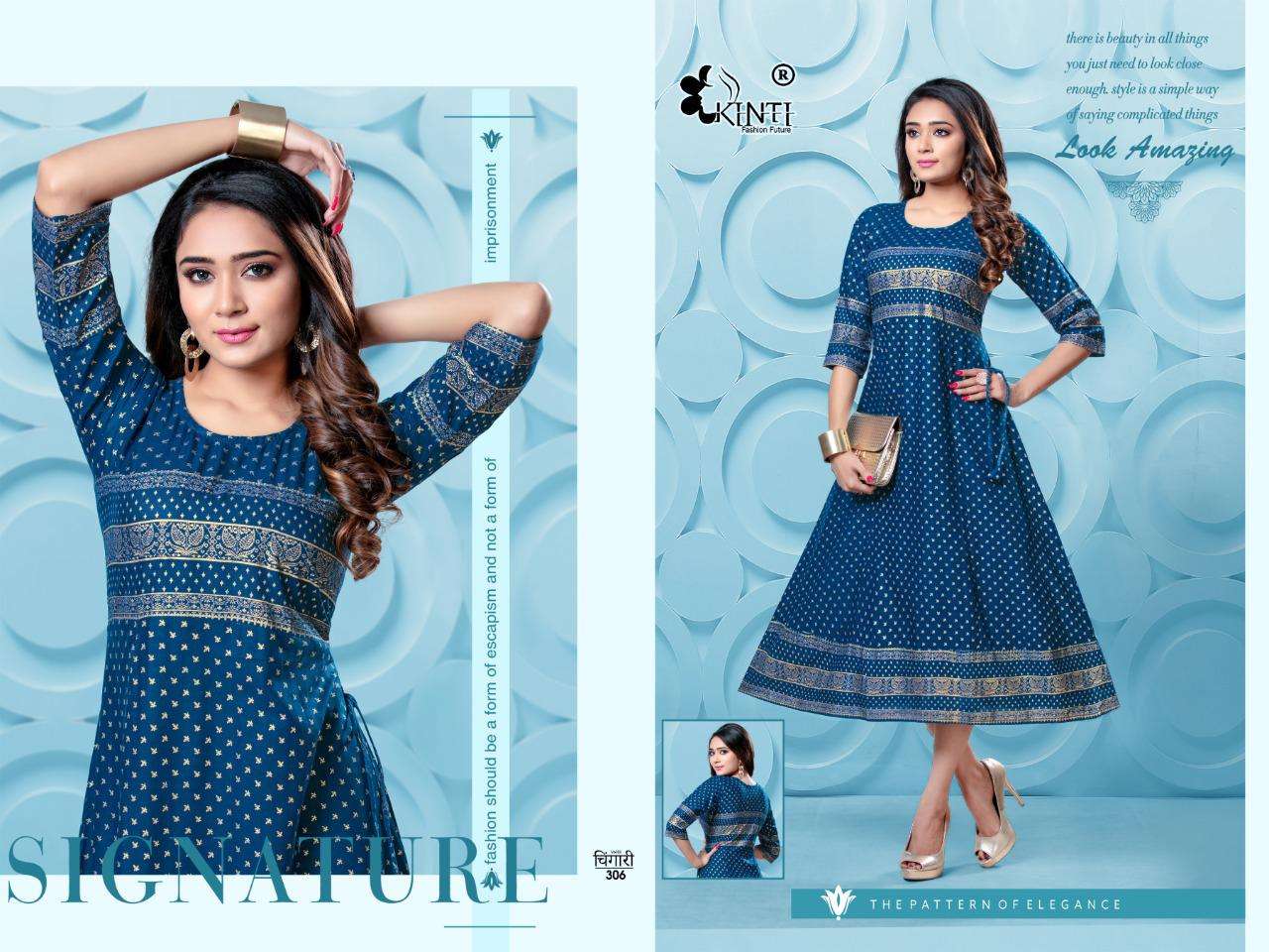 chingari vol 3 by kinti rayon gold print exclusive kurti catalogs exporter in surat