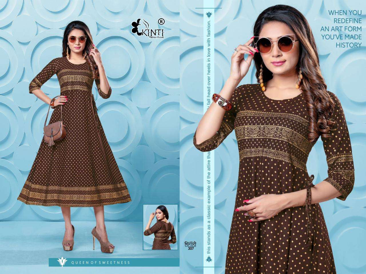 chingari vol 3 by kinti rayon gold print exclusive kurti catalogs exporter in surat