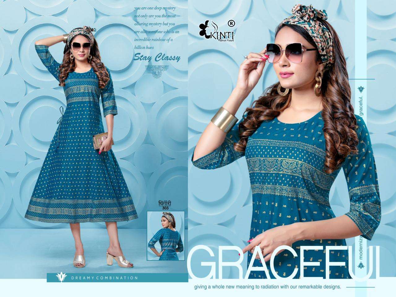 chingari vol 3 by kinti rayon gold print exclusive kurti catalogs exporter in surat