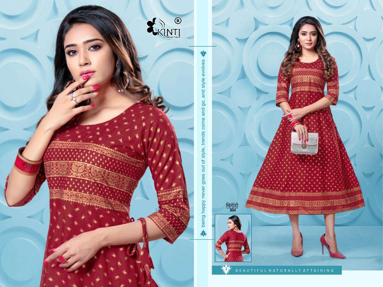 chingari vol 3 by kinti rayon gold print exclusive kurti catalogs exporter in surat