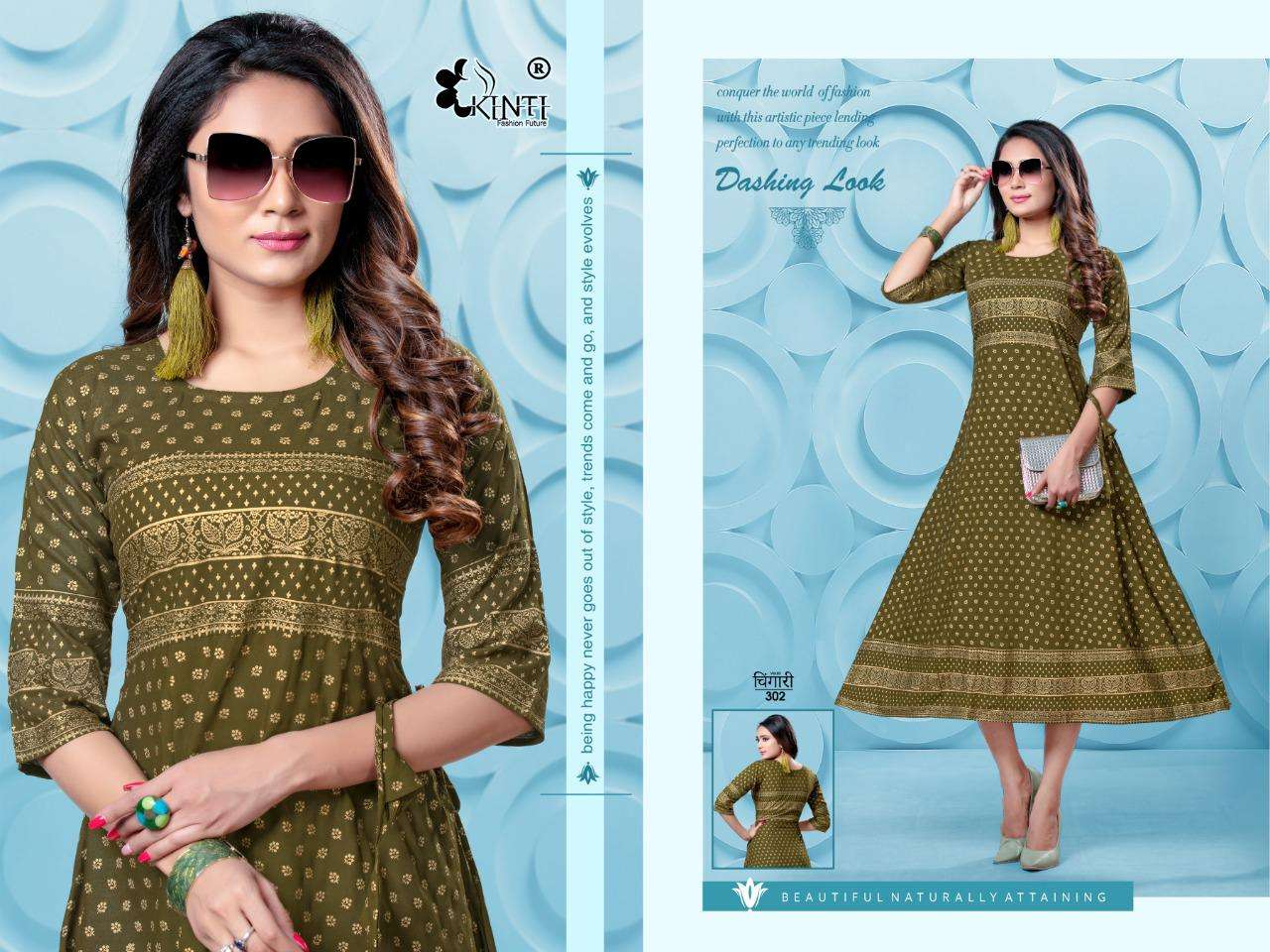 chingari vol 3 by kinti rayon gold print exclusive kurti catalogs exporter in surat