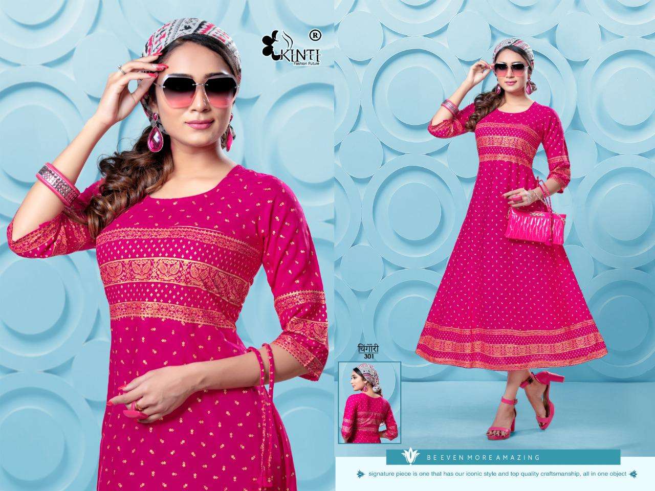 chingari vol 3 by kinti rayon gold print exclusive kurti catalogs exporter in surat