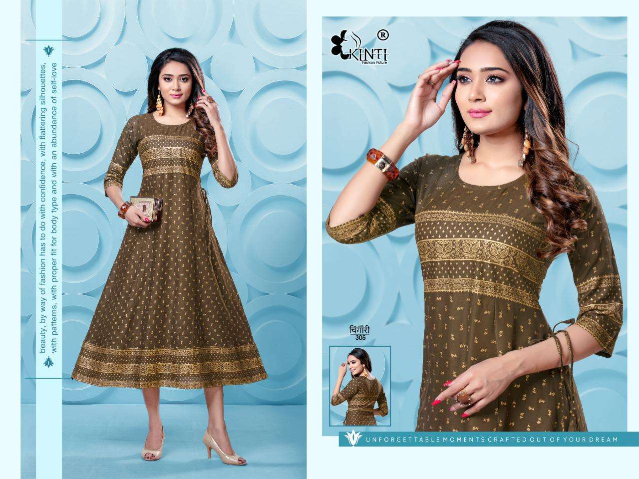 chingari vol 3 by kinti rayon gold print exclusive kurti catalogs exporter in surat