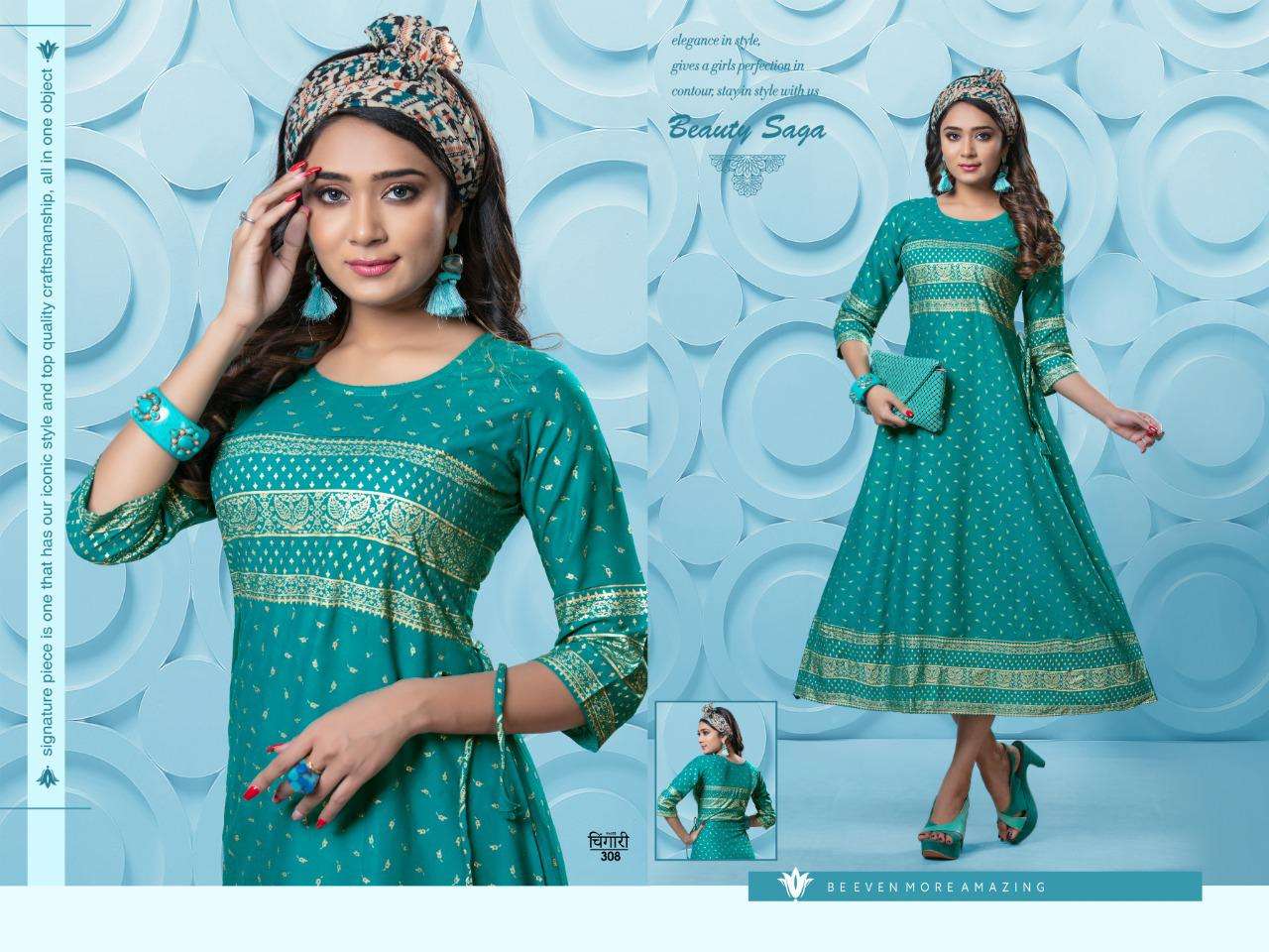 chingari vol 3 by kinti rayon gold print exclusive kurti catalogs exporter in surat