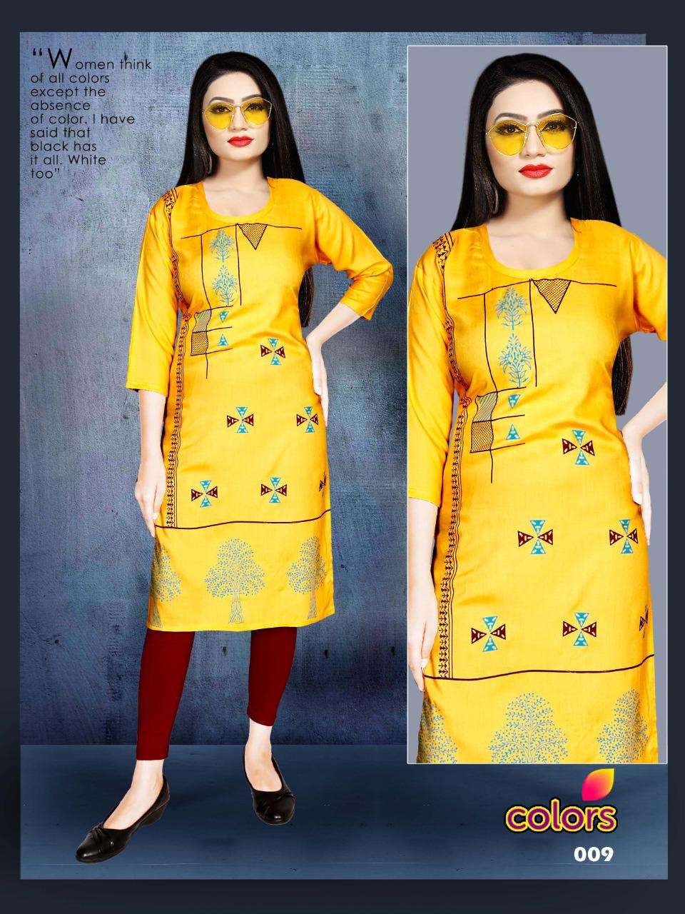 COLORS VOL.2 BY AAGYA HEAVY RAYON 14KG BLOCK PRINT KURTI CATALOG WHOLESALER SURAT