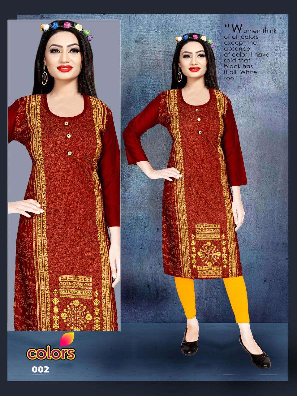 COLORS VOL.2 BY AAGYA HEAVY RAYON 14KG BLOCK PRINT KURTI CATALOG WHOLESALER SURAT