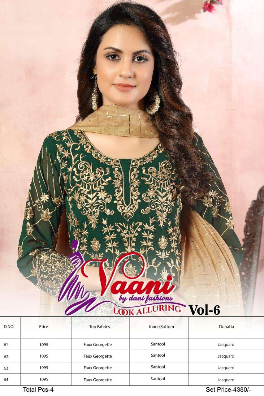 dani fashions vaani vol 6 georgette salwar suits catalog at best rates on krishna creation
